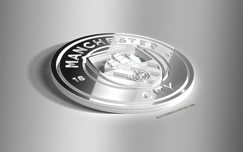 Manchester City FC, 3D steel logo, English football club, 3D emblem, Manchester, UK, Man City metal emblem, Premier League, England, football, creative 3d art, HD wallpaper