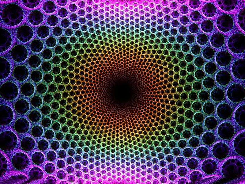 Psychedelic Spiral Trippy, holes, brown, spiral, circles, colors, abstract, center, psicodelia, green, purple, blue, HD wallpaper