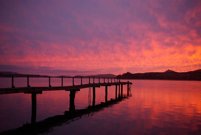 Pier, lake, hills, evening, HD wallpaper | Peakpx