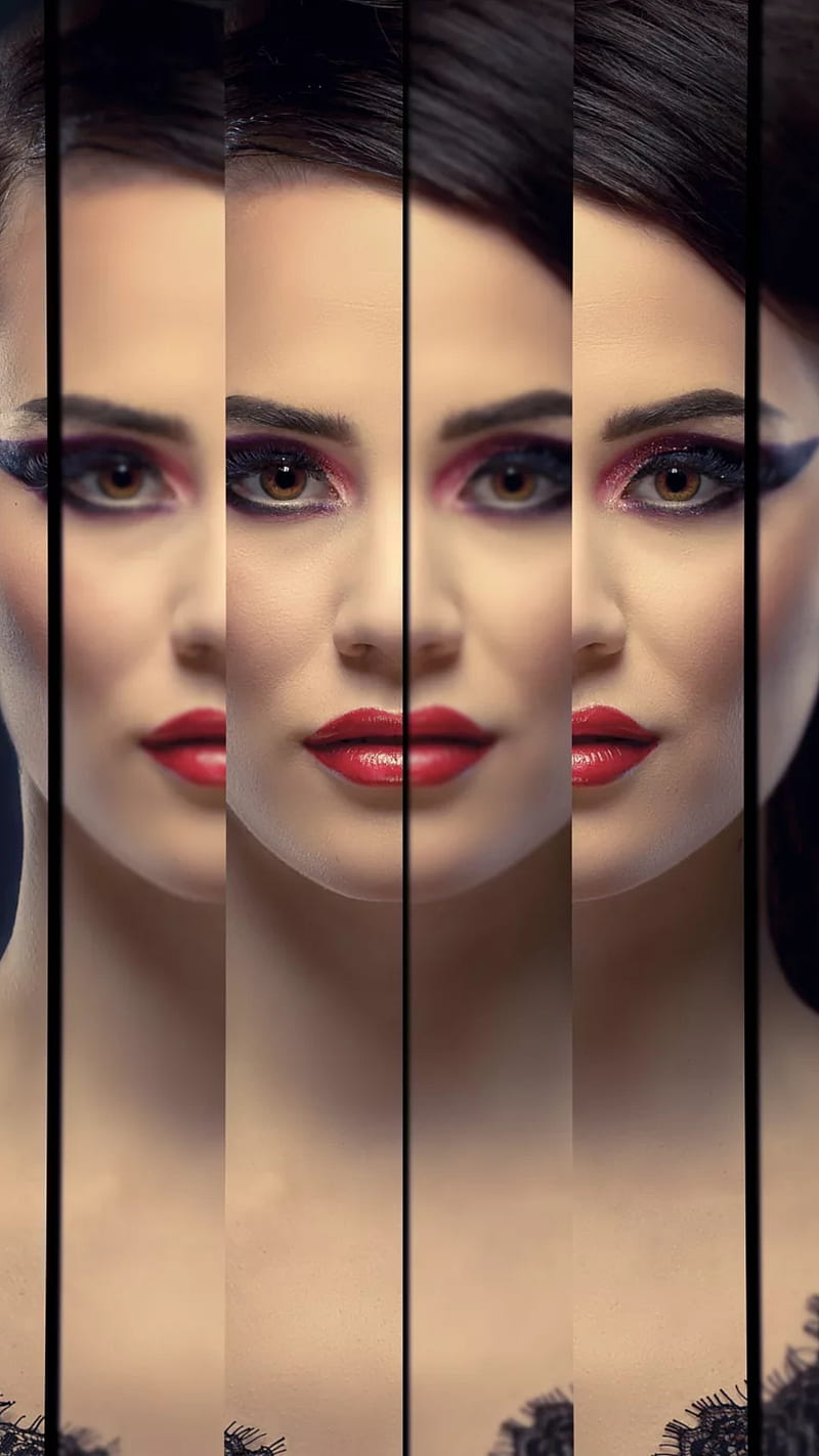 Mirrors, bonito, beauty, female, makeup, model, red lips, woman, HD phone wallpaper
