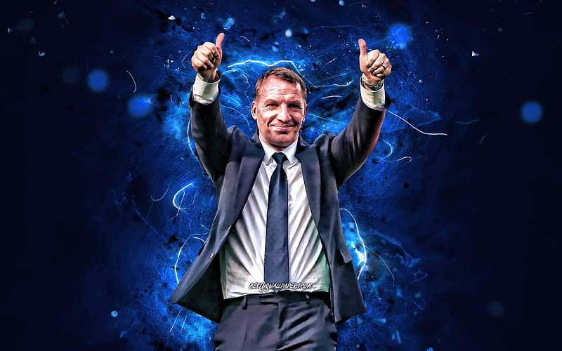 Brendan Rodgers, 2020, Leicester City FC, coach, soccer, Premier League, football managers, footaball, neon lights, Brendan Rodgers Leicester City, HD wallpaper