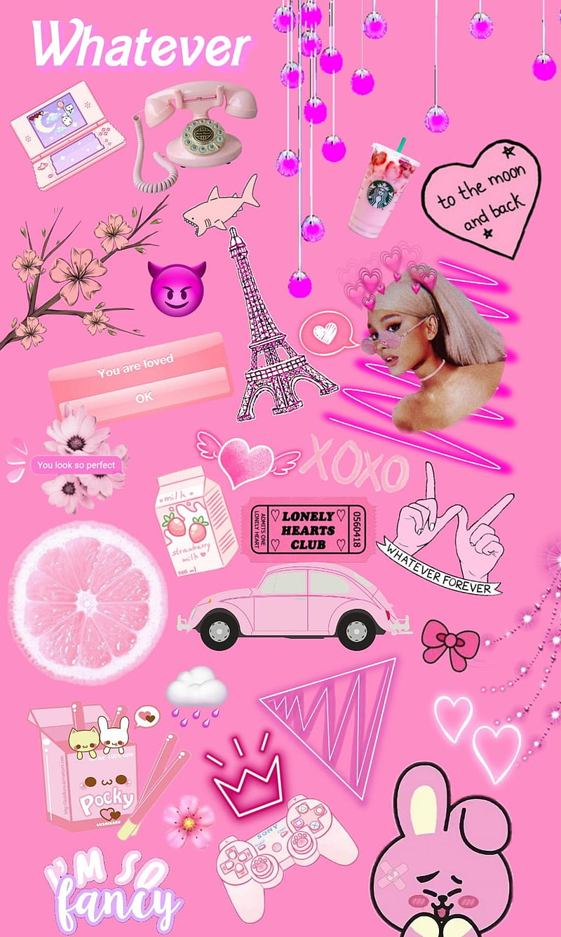 Girly collage, arianna grande, pink, themes, HD phone wallpaper