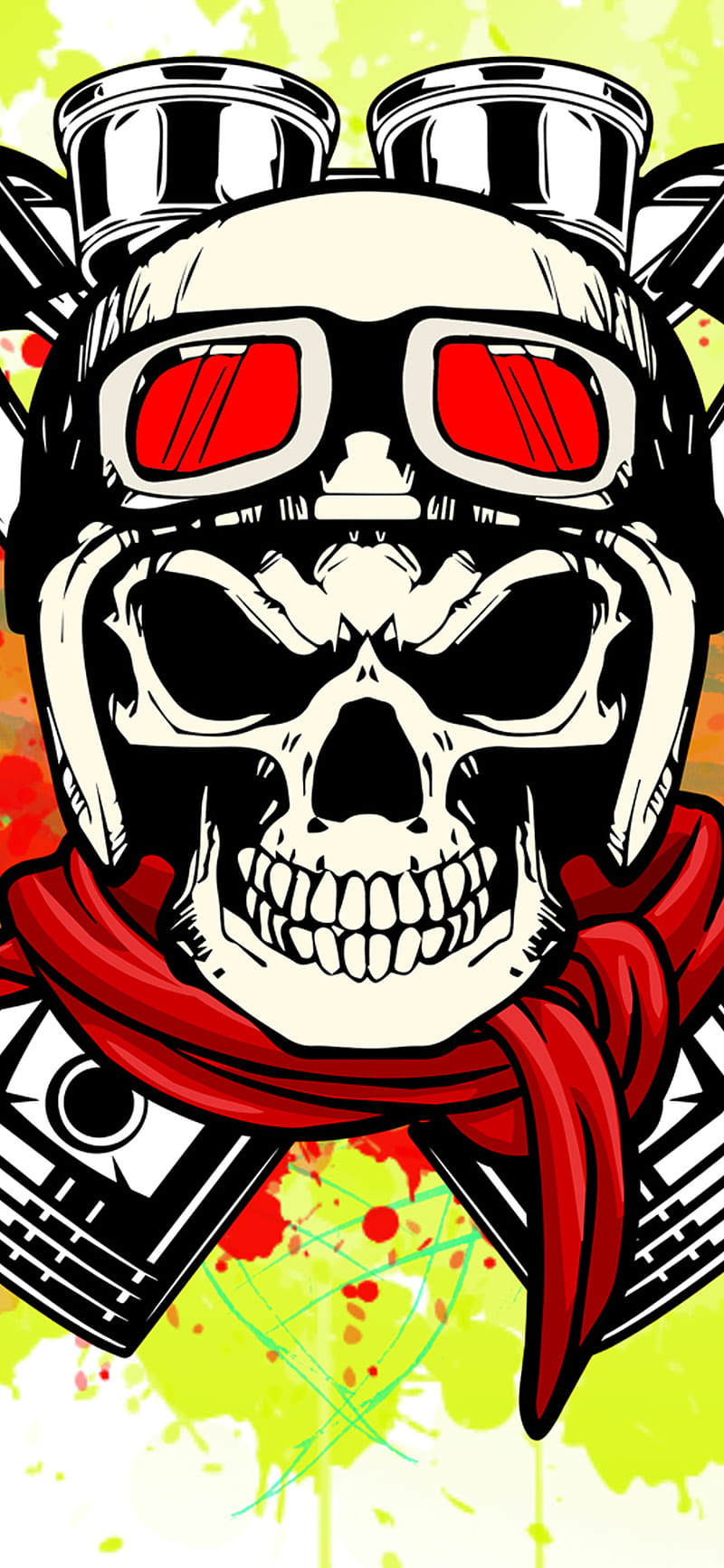 Motorbike skull, skull, motorbike, bike, piston, helmet, clash, wall, HD phone wallpaper