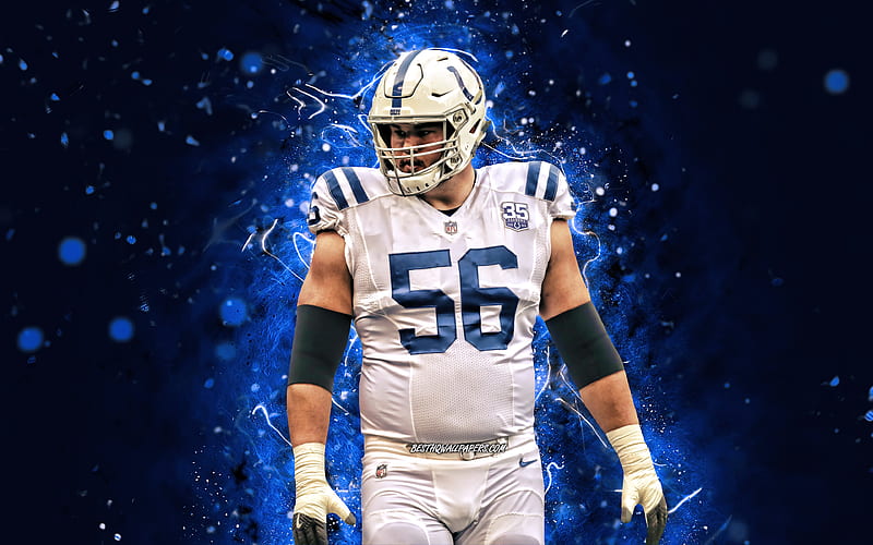 Quenton Nelson offensive guard, Indianapolis Colts, american football, NFL, Quenton Emerson Nelson, National Football League, blue neon lights, Quenton Nelson , Quenton Nelson Indianapolis Colts, HD wallpaper