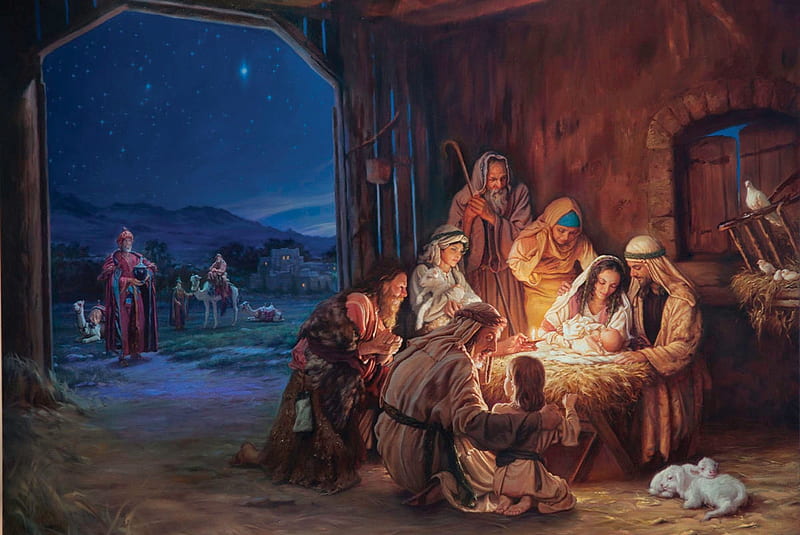 Nativity, Joseph, shepherds, Mary, Jesus, HD wallpaper