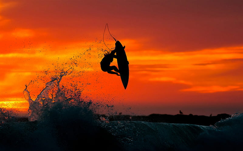 surfing, big waves, sunset, evening, ocean, waves, extreme sports, HD wallpaper