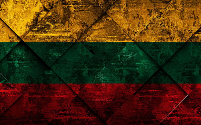 Flag of Lithuania grunge art, rhombus grunge texture, Lithuania flag, Europe, national symbols, Lithuania, creative art, HD wallpaper