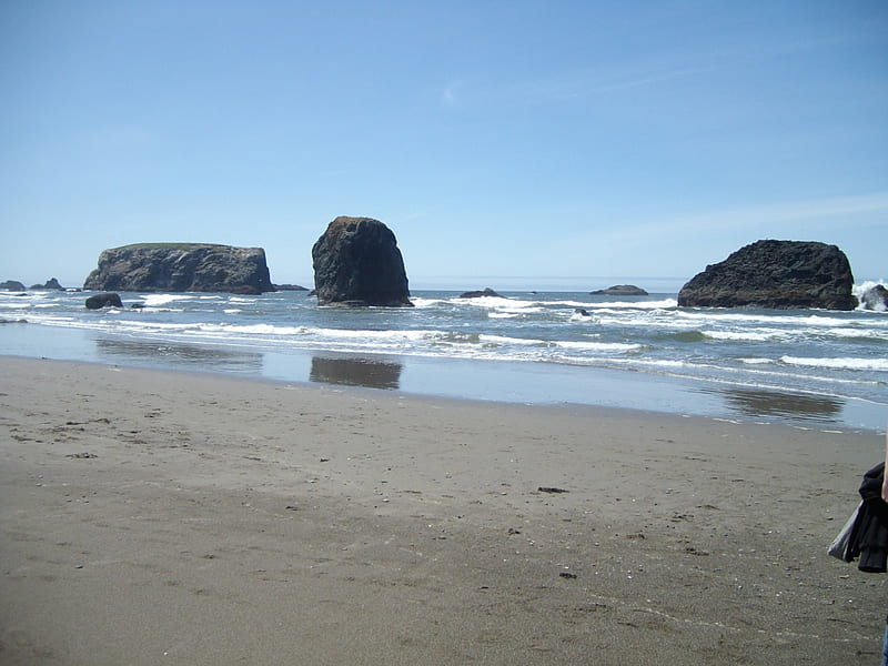 Beautiful beach Bandon, Oregon, beach, water, Rocks, Nature, HD wallpaper