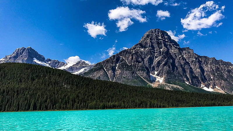Mount Chephren in Banff NP, Alberta, clouds, sky, lake, canada, HD wallpaper