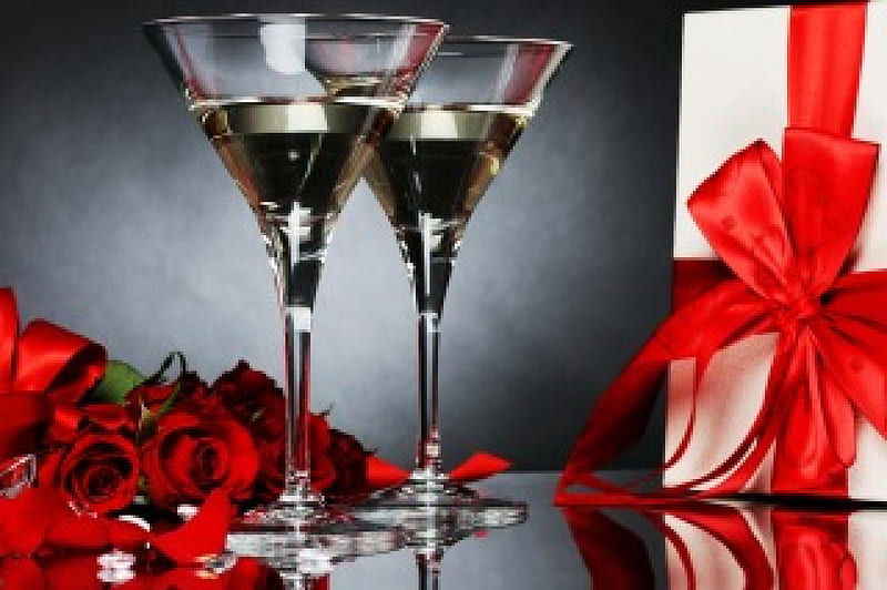 ღ❤ღ, romantic, wine, love, heart, wineglasses, roses, gift, HD wallpaper