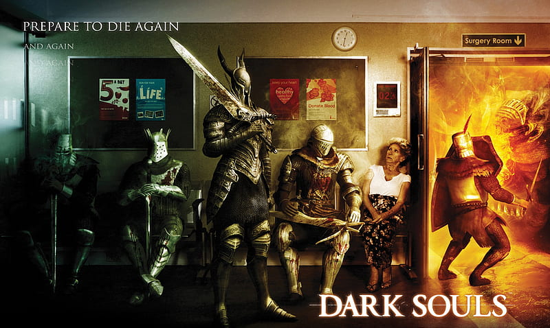 Dark hospital, armor, fire, darksouls, knights, sword, HD wallpaper