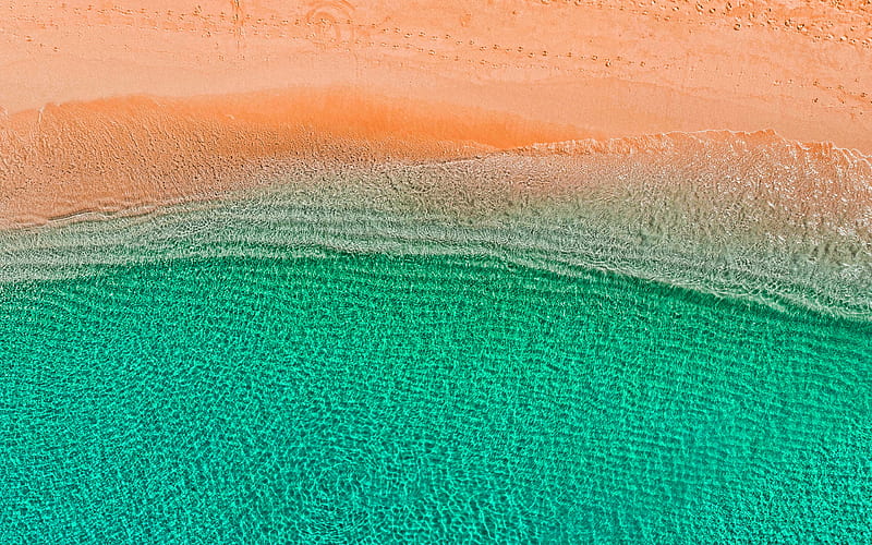 Ocean, aero view, turquoise water, coast, aerial view, waves Maldives, HD wallpaper