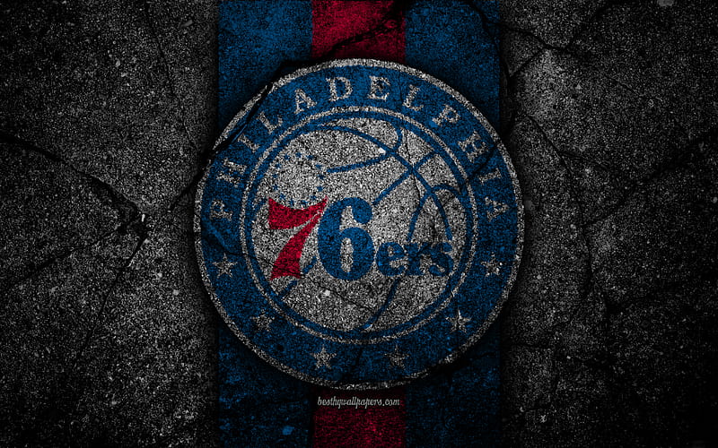 Philadelphia 76ers, NBA logo, black stone, basketball, Eastern Conference, asphalt texture, USA, creative, basketball club, Philadelphia 76ers logo, HD wallpaper