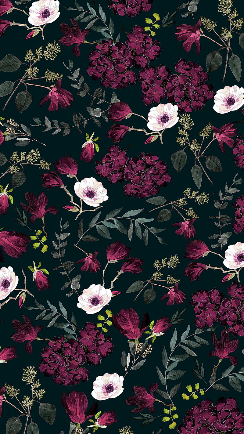 Roses pattern, daisy, pink, poppies, purple, white, HD phone wallpaper