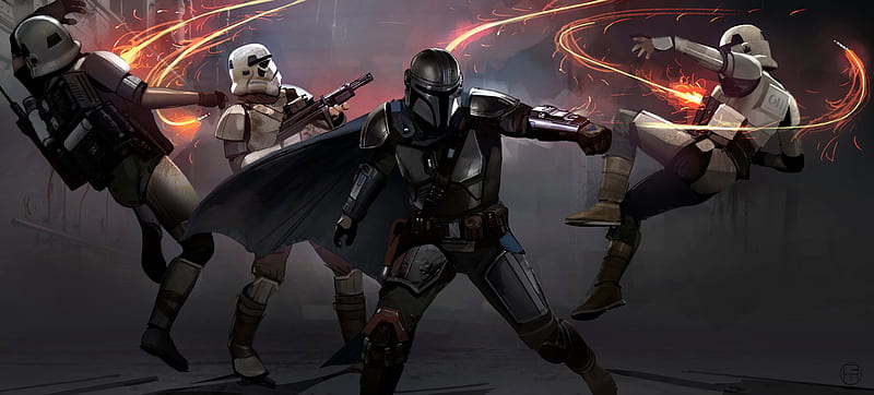 Mandalorian Stormtrooper Fighting, HD wallpaper