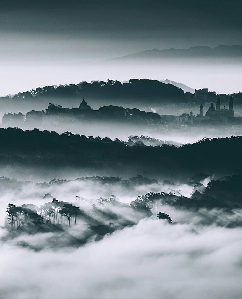 Cloudy Mountains, clouds, fog, foggy, mountains, HD phone wallpaper