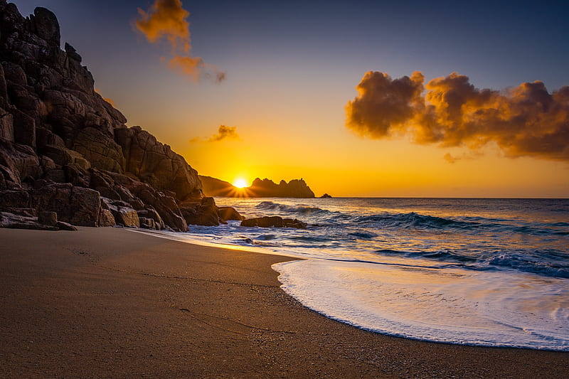 Earth, beach, Coast, England, Rock, Sea, Sunrise, HD wallpaper