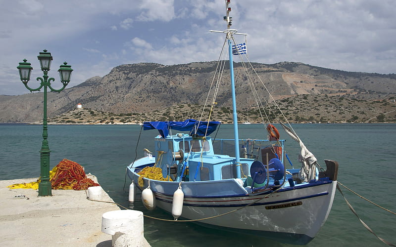 Fishing Boat at Symi, Greece, Greece, boat, island, harbor, HD wallpaper