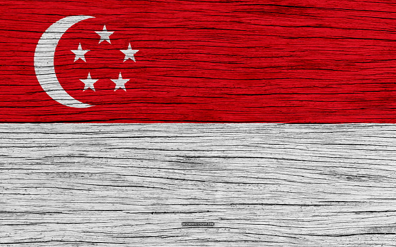 Flag of Singapore Asia, wooden texture, Singapore national flag, national symbols, Singapore flag, art, Singapore, HD wallpaper