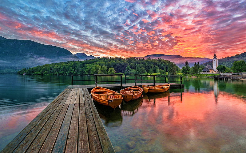 Bohinj Lake, sunset, R, beautiful nature, Slovenia, Europe, slovenian nature, HD wallpaper