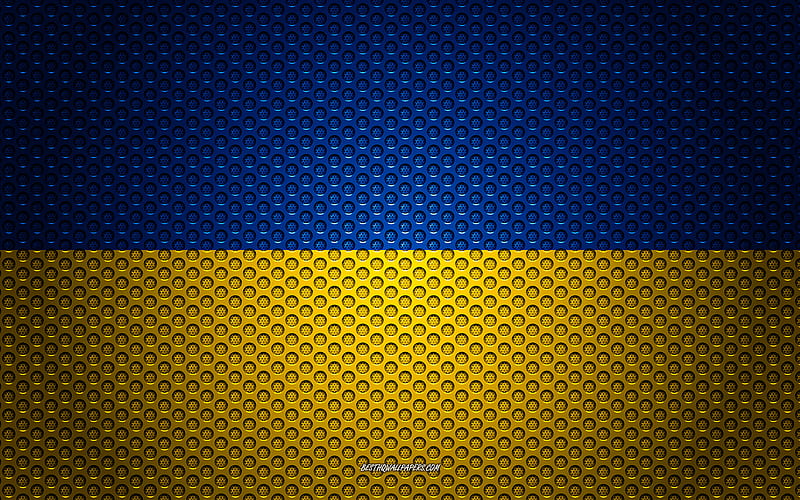 Flag of Ukraine creative art, metal mesh texture, Ukrainian flag, national symbol, Ukraine, Europe, flags of European countries, HD wallpaper