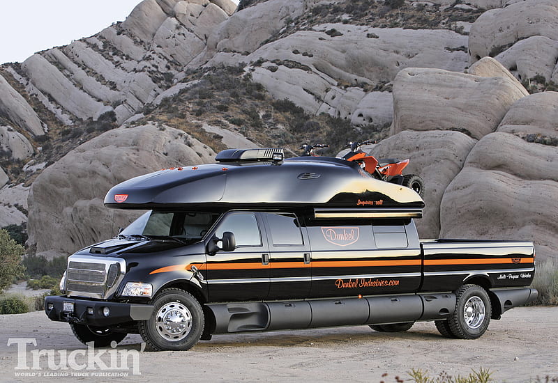 F 650, black, truck, camper, ford, HD wallpaper