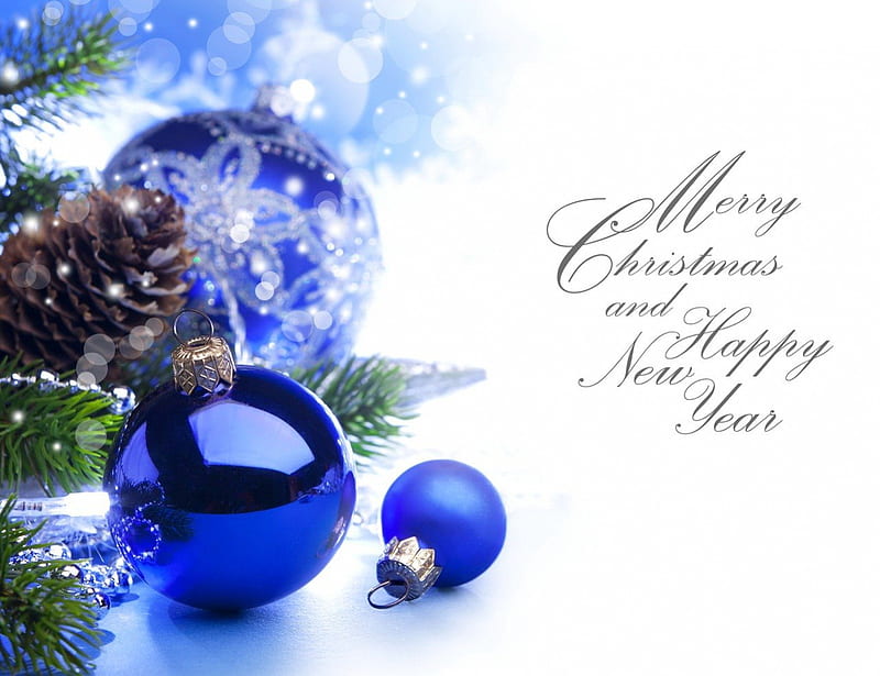 Christmas balls, cone, pretty, lovely, christmas, holiday, decoration, bonito, new year, winter, nice, merry christmas, balls, snow, snowflakes, blue, HD wallpaper