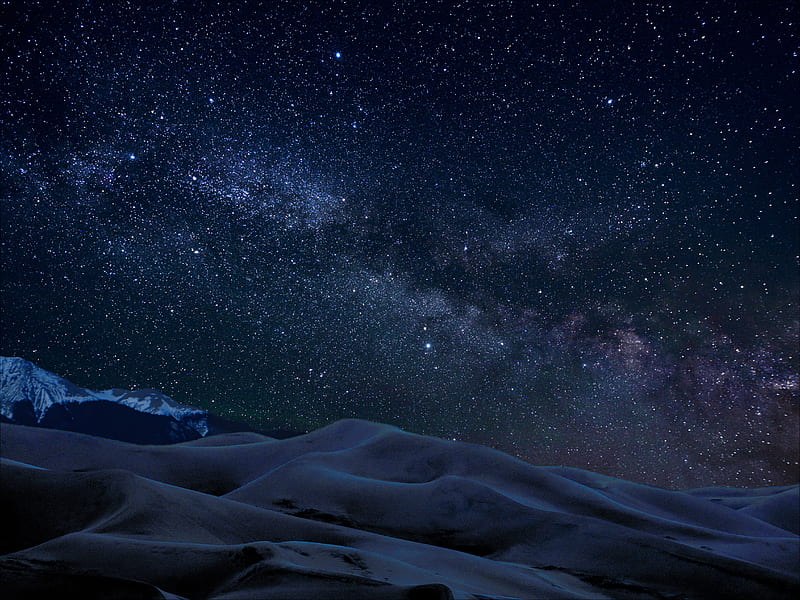 starry sky, stars, desert, hills, HD wallpaper