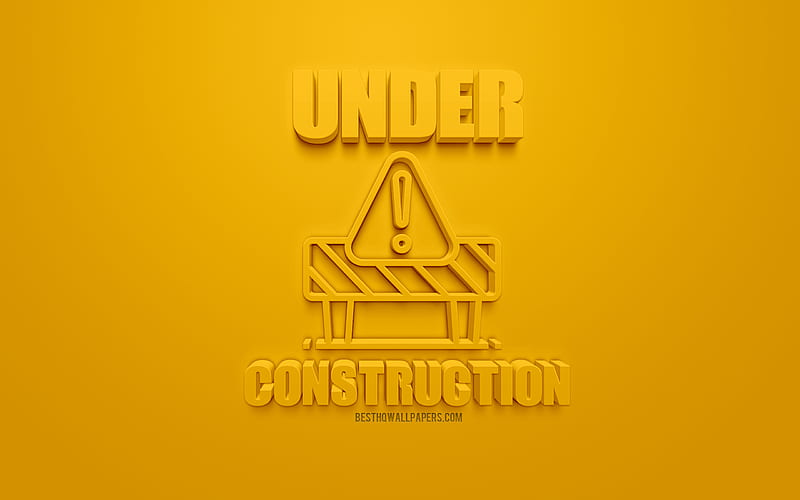 Under Construction 3d icon, yellow background, 3d symbols, Under Construction, creative 3d art, 3d icons, Under Construction sign, warning signs, Under Construction concept, HD wallpaper