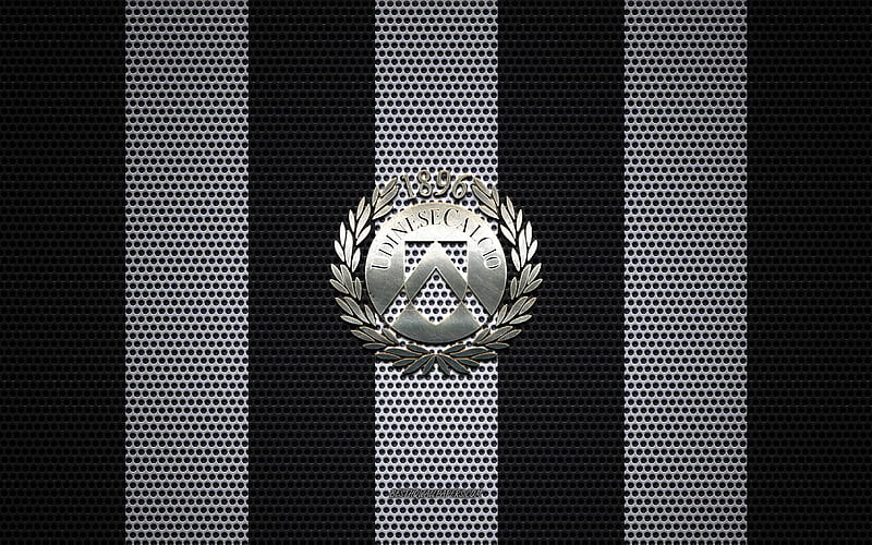 Udinese Calcio logo, Italian football club, metal emblem, black white metal mesh background, Udinese Calcio, Serie A, Udine, Italy, football, HD wallpaper