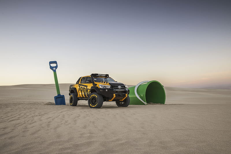 2017 Toyota Hilux Tonka Concept, Light bar, Sand, Truck, Bucket, Shovel, HD wallpaper