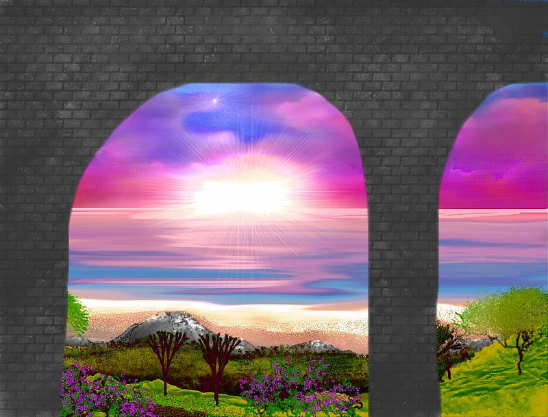 beyond the castle walls, outside bricks, bonito, trees, sky, outdoors, windows, 3d, walls, best, scene, HD wallpaper