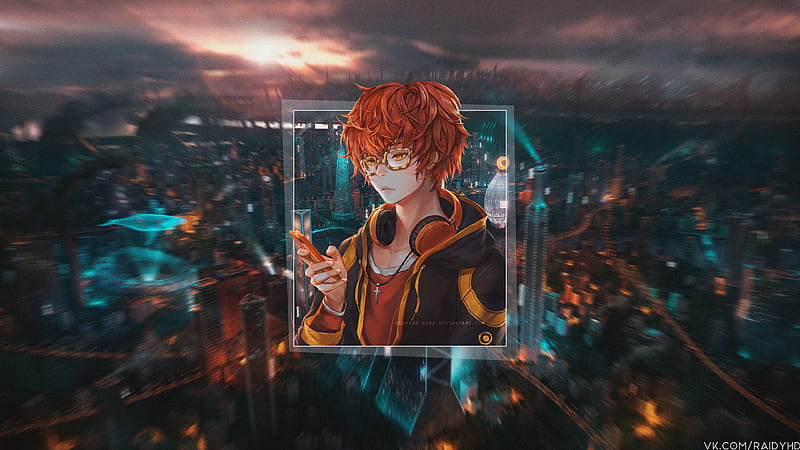 Anime, Mystic Messenger, 707 (Mystic Messenger), Boy, Glasses, Headphones, -In-, Red Hair, HD wallpaper