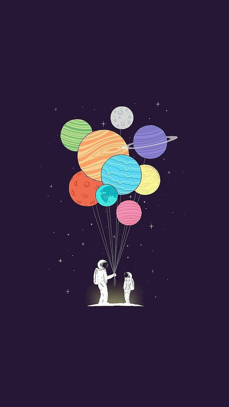 Space Balloons, astronaut, planets, space, stars, HD phone wallpaper