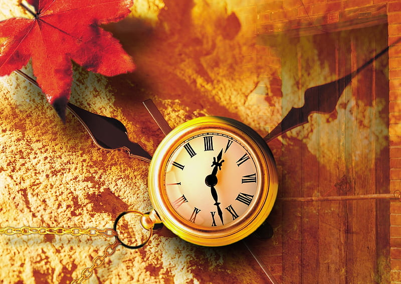 old clock, clock, old, time, leaf, HD wallpaper