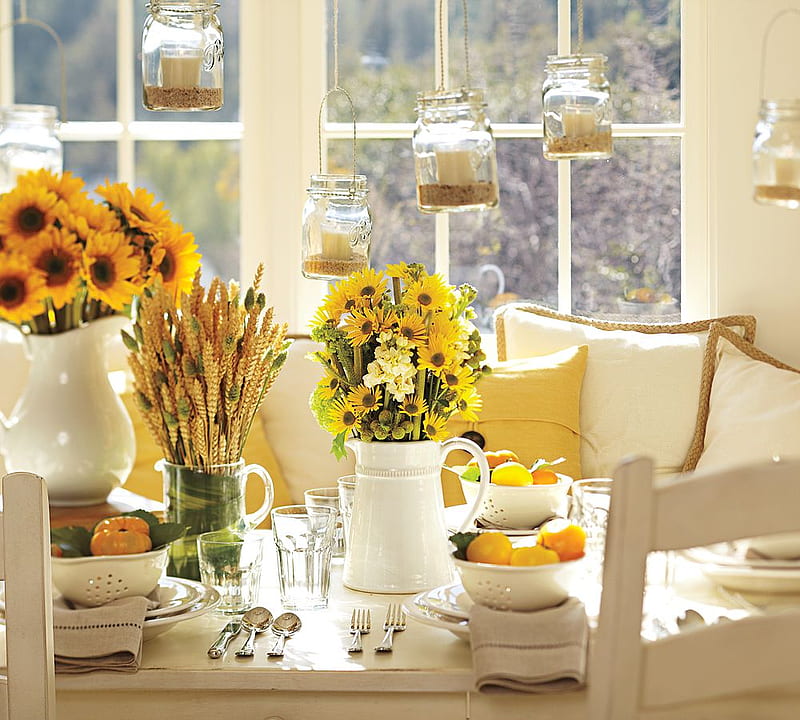 ๑~๑ Happy breakfast ๑~๑, wonderful, table decor, floral design, sunny, yellow, easter, bonito, atmosphere, sunflowers, love, bright, siempre, natula light, morning, window, fresh, happiness, breakfast, spring, candles, entertainment, precious, sunshine, fashion, white, HD wallpaper