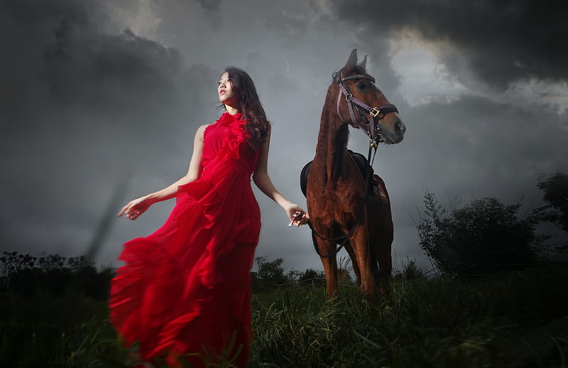 Storm Rising, brunettes, clouds, horses, cowgirls, ranch, HD wallpaper Storm Rising, brunettes, clouds, horses, cowgirls, ranch, HD wallpaper