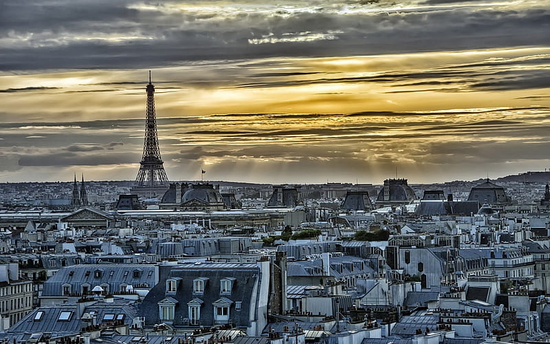 Paris, sunset, Eiffel Tower, Ile-de-France, R, France, HD wallpaper