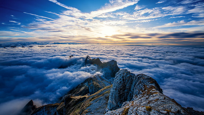 Saentis Mountains Clouds View From Top , mountains, clouds, nature, HD wallpaper