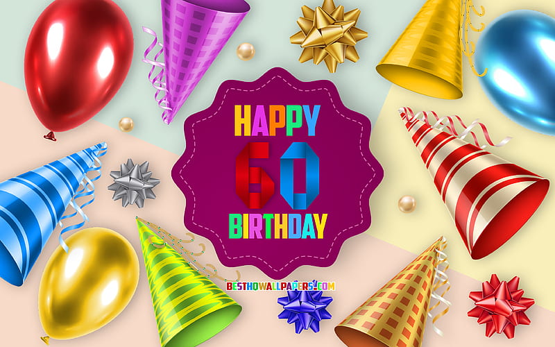 Happy 60 Years Birtay, Greeting Card, Birtay Balloon Background, creative art, Happy 60th birtay, silk bows, 60th Birtay, Birtay Party Background, Happy Birtay, HD wallpaper