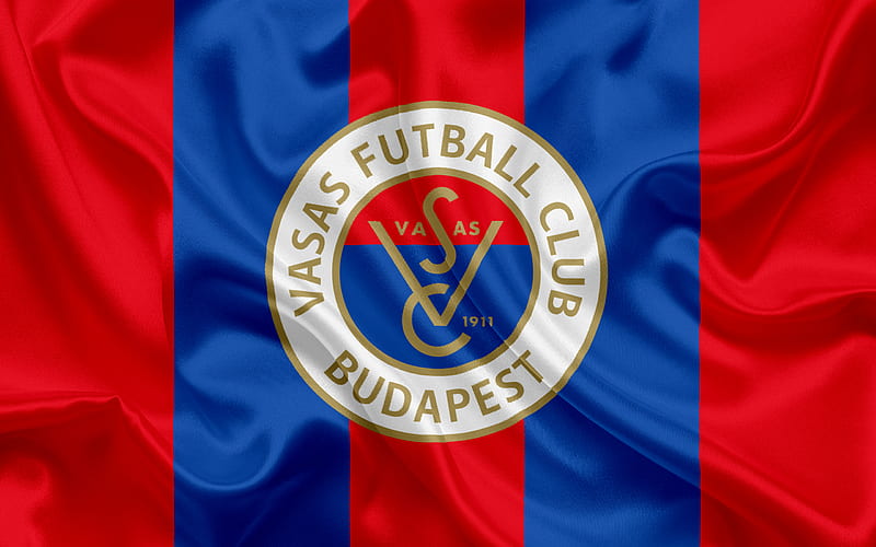 Vasas FC, Hungarian Football Club, emblem, logo, silk flag, Budapest, Hungary, football, Hungarian football league, HD wallpaper