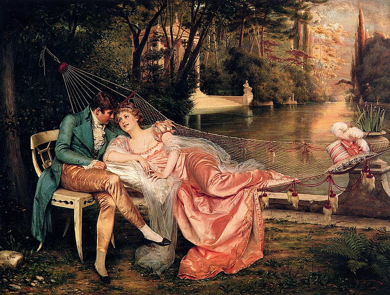 Delacroix.'The Flirtation'., art, romance, fin de siecle, french, HD wallpaper