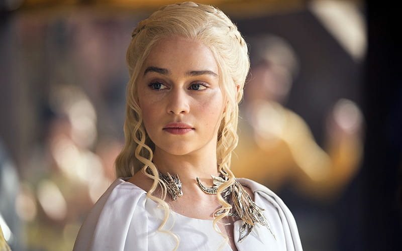 Game of Thrones 2011 -, game of thrones, actress, daenerys targaryen, tv series, blonde, Emilia Clarke, white, HD wallpaper