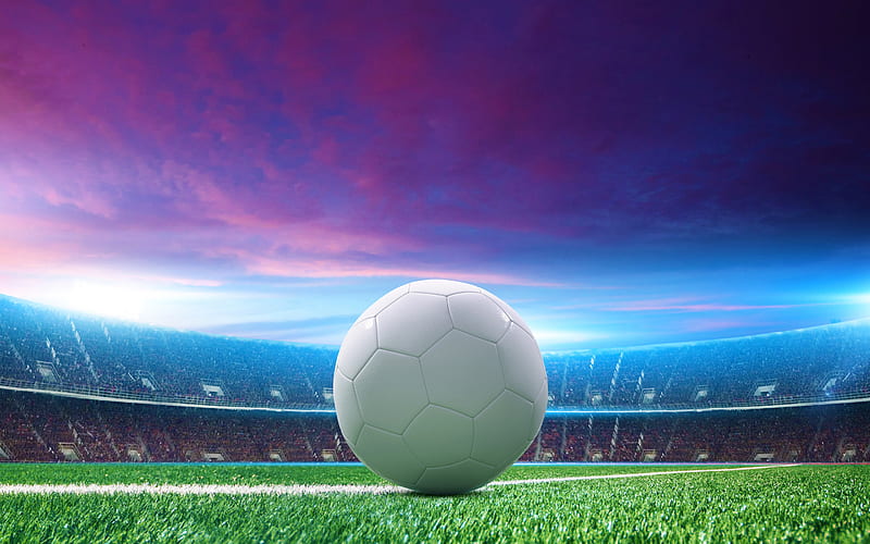 Football stadium, football match preview, white soccer ball, football concepts, stadium stands, HD wallpaper