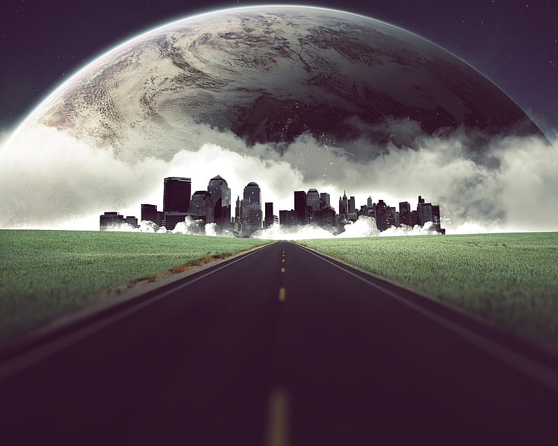 Parallel Universe, building, universe, road, earth, clouds, parallel, HD wallpaper