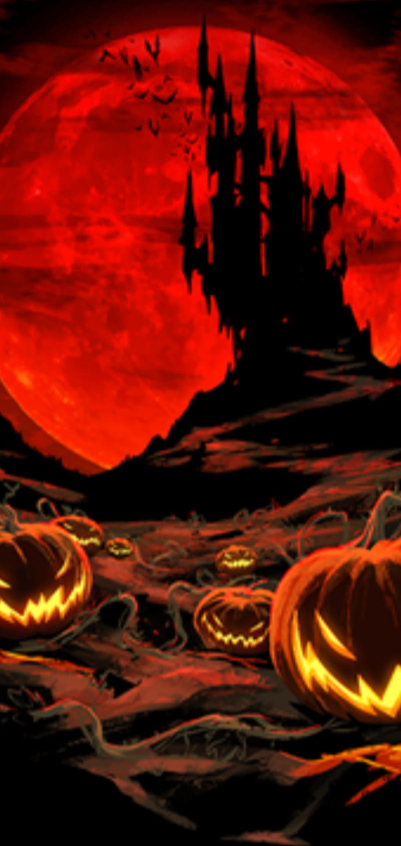 Vampire Castle 2, colorful, halloween, moon, pumpkin, HD phone wallpaper