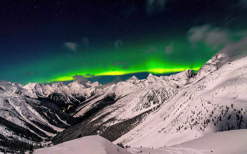 British Columbia Aurora , aurora, snow, northern-lights, nature, HD wallpaper