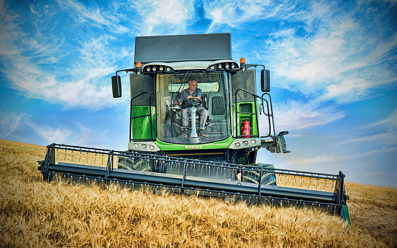 Fendt 6335 C PLI wheat harvesting, 2020 combines, EU-spec, combine, sunset, combine-harvester, agricultural machinery, Fendt, HD wallpaper