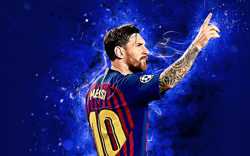 Lionel Messi, goal, argentinian footballer, Barcelona FC, La Liga, Messi, Barca, football stars, Leo Messi, neon lights, soccer, LaLiga, HD wallpaper