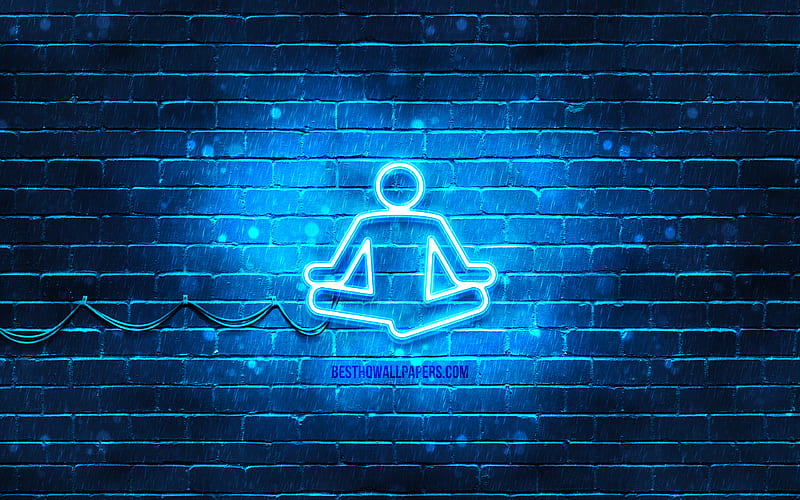 Yoga neon icon blue background, neon symbols, Yoga, neon icons, Yoga sign, sports signs, Yoga icon, sports icons, HD wallpaper